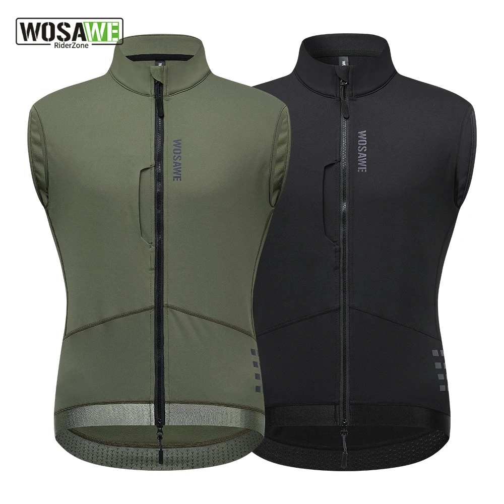 WOSAWE Thermal Winter Cycling Vest Windproof Bike Jacket Sleeveless Windbreaker Back Pockets for Men and Women