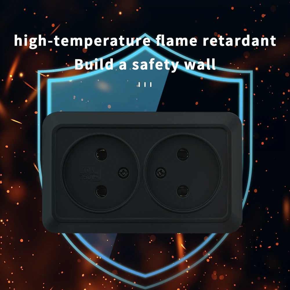 منافذ كهربائية سوداء سطح الحائط مقبس الطاقة الكلاسيكي الطلاء البلاستيك لا الأرض لهب الاتحاد الأوروبي القياسية 250 فولت السطح