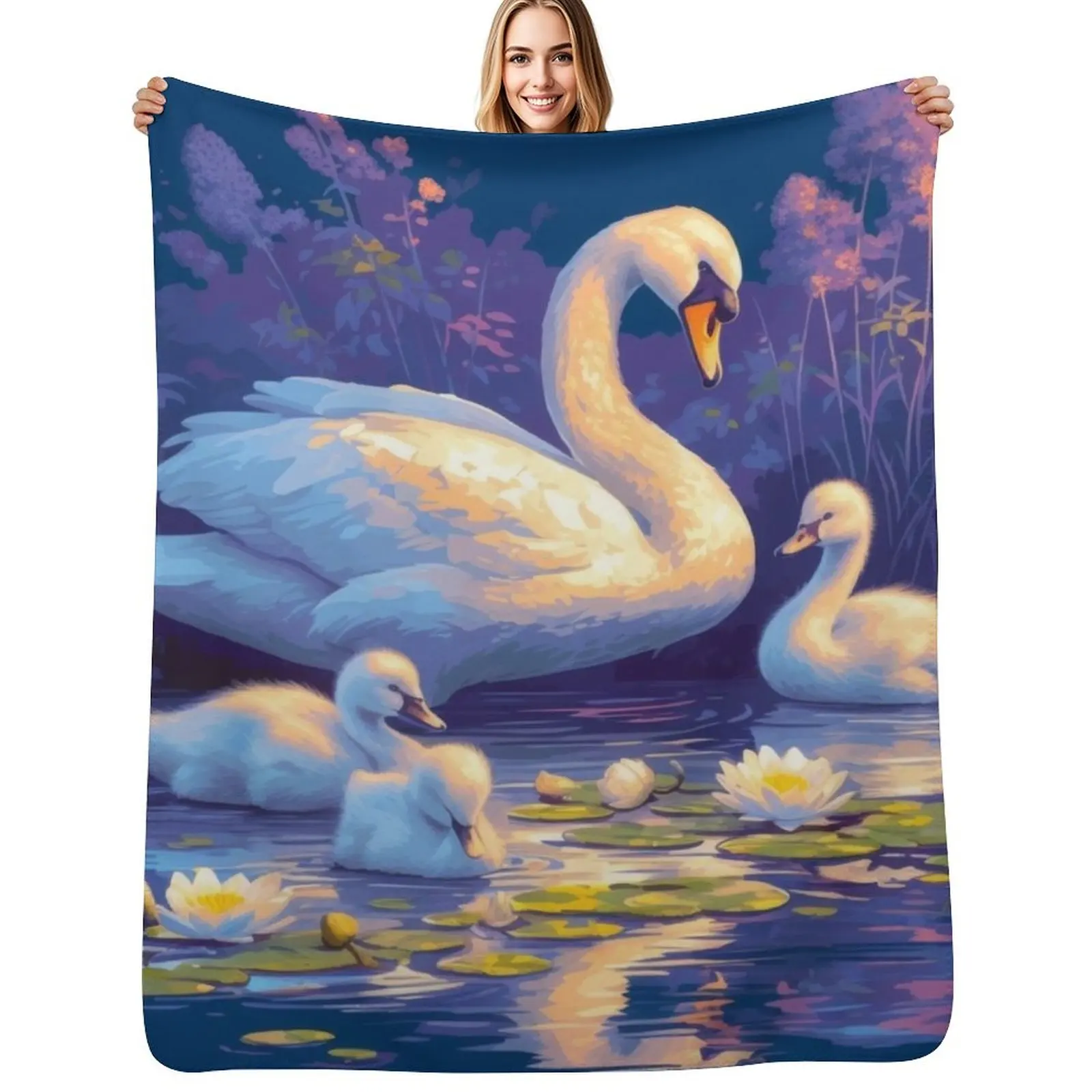 

Beautiful white swan Throw Blanket Hairy Single Summer Bed linens Blankets