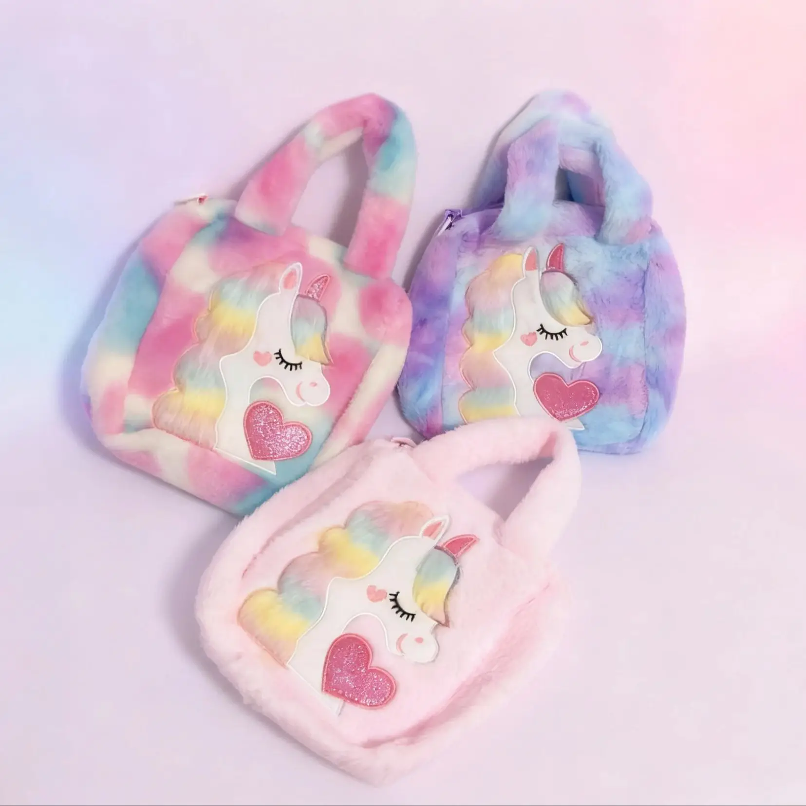 حقيبة كتف لطيفة للأطفال بتصميم مطرز على شكل وحيد القرن للفتيات حقيبة يد من القطيفة بصبغة التعادل #1