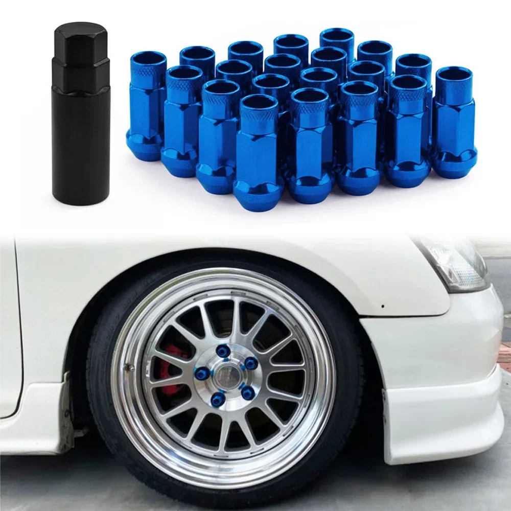 20Pcs Car Wheel Lug Nuts M12x1.5/1.25 Universal Racing Modified Bolts Stud V48 Auto Steel Acorn Rim Extend Lug Nuts With One Key