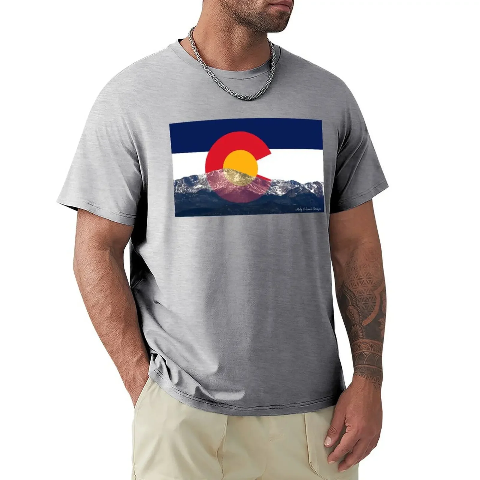 

Pikes Peak Colorado Flag T-shirt summer tops for a boy animal prinfor boys mens t shirts casual stylish