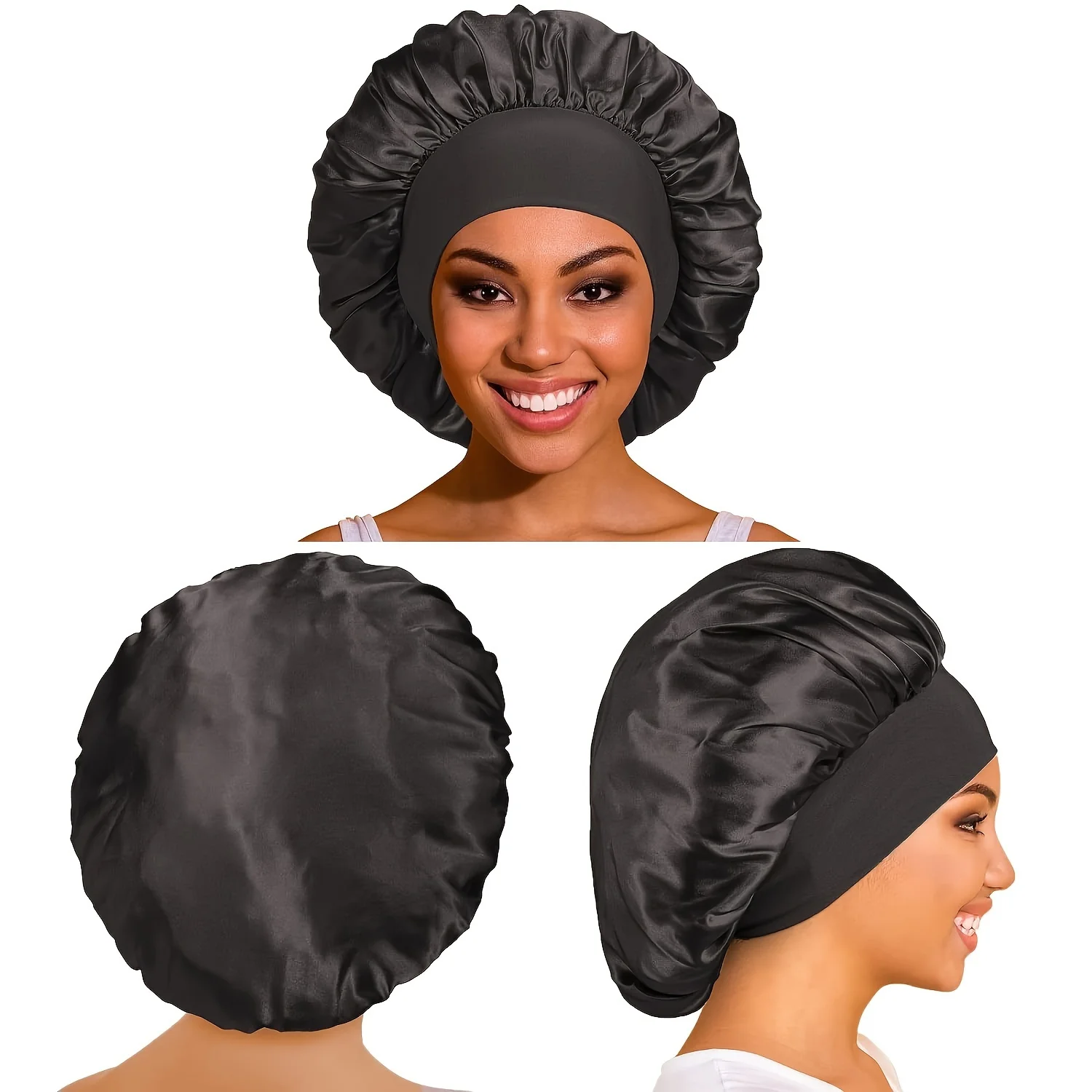 1pc Sleep Cap Silky Satin Lined Bonnet Stay On All Night Hair Wrap Cover Slouchy Beanie For Curly Hair Protection For Women Men