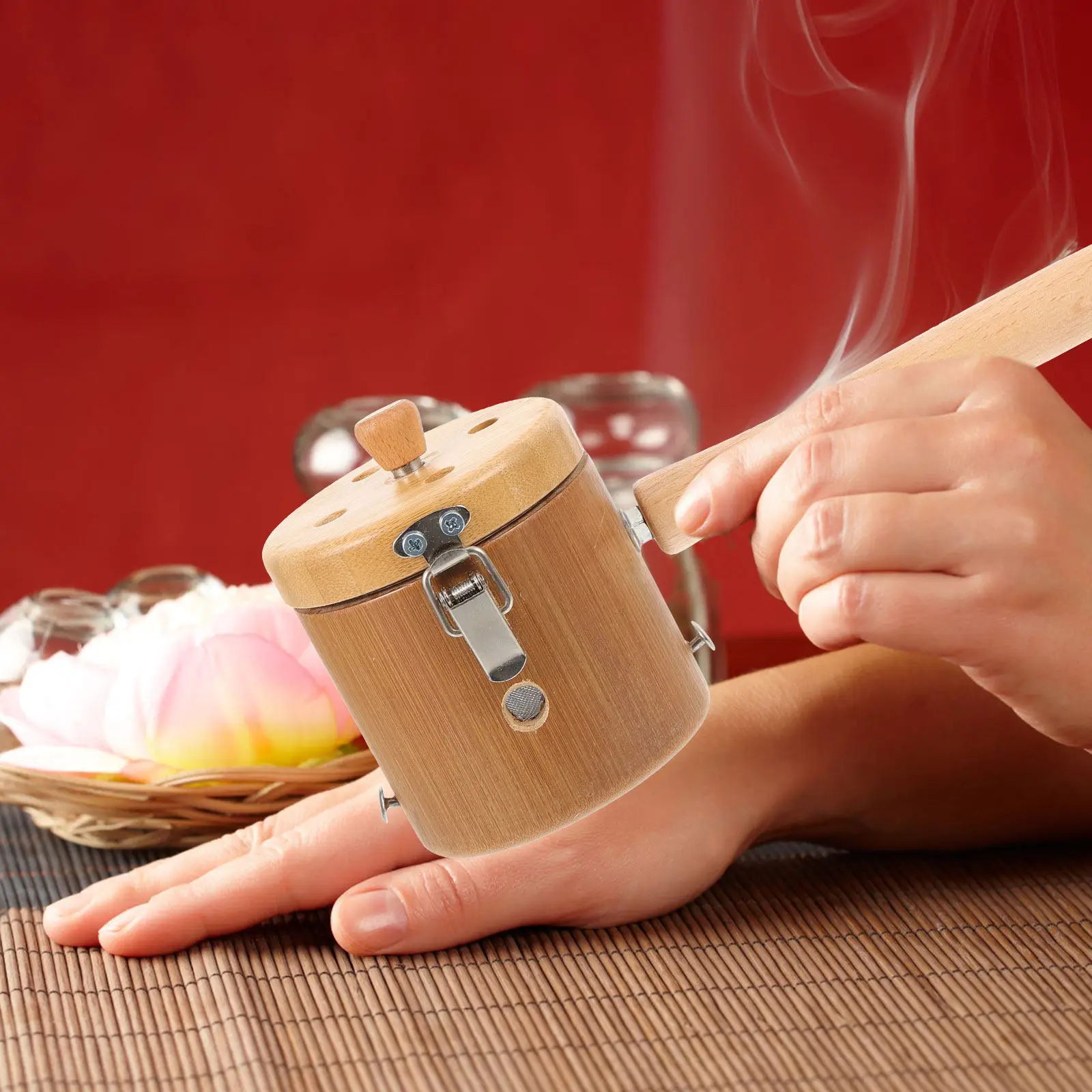 

1Set Creative Wooden Moxibustion Box Strong Solid Wood Construction Moxa Burning Case Buckle Lid and Anti-Spill Mesh