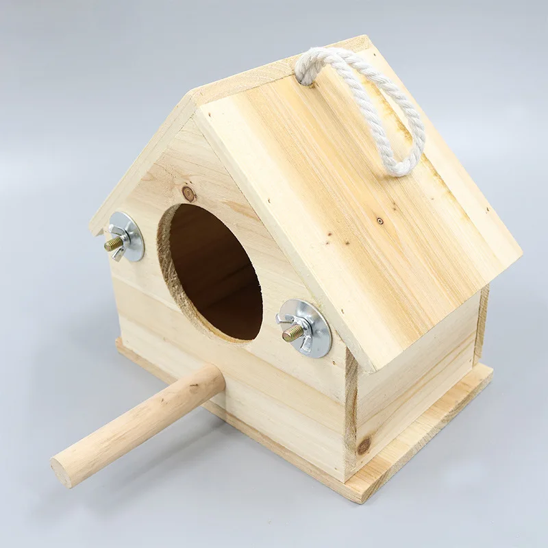 Solid wood triangular wooden house parrot breeding box/nest box/nest/birdcage/breeding box sending sawdust/standing pole