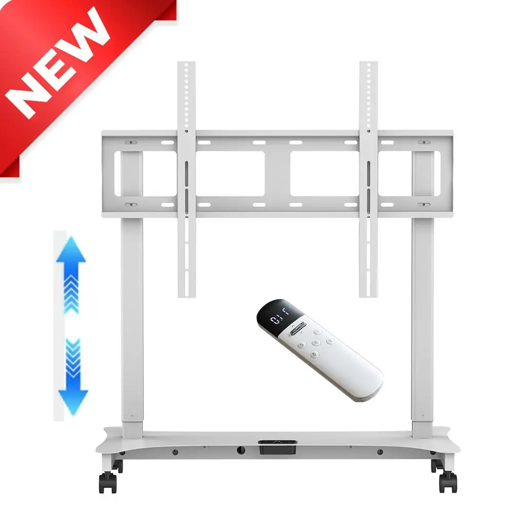 Heavy Duty Steel Motorized Lift TV Floor Stand with Wheel Dual Control System  Motorised Lifter for Large 65-100 Inch TVs