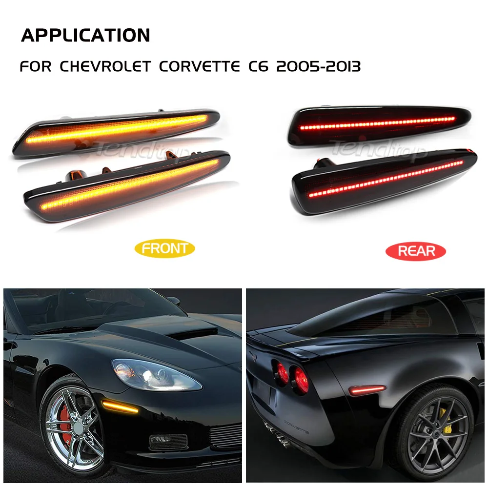 Para 2005 2006 2007 2008 2009 2010 2011 2012 2013 Chevy Corvette C6 LED Lâmpada de luz marcadora lateral dianteira + traseira luz vermelha âmbar