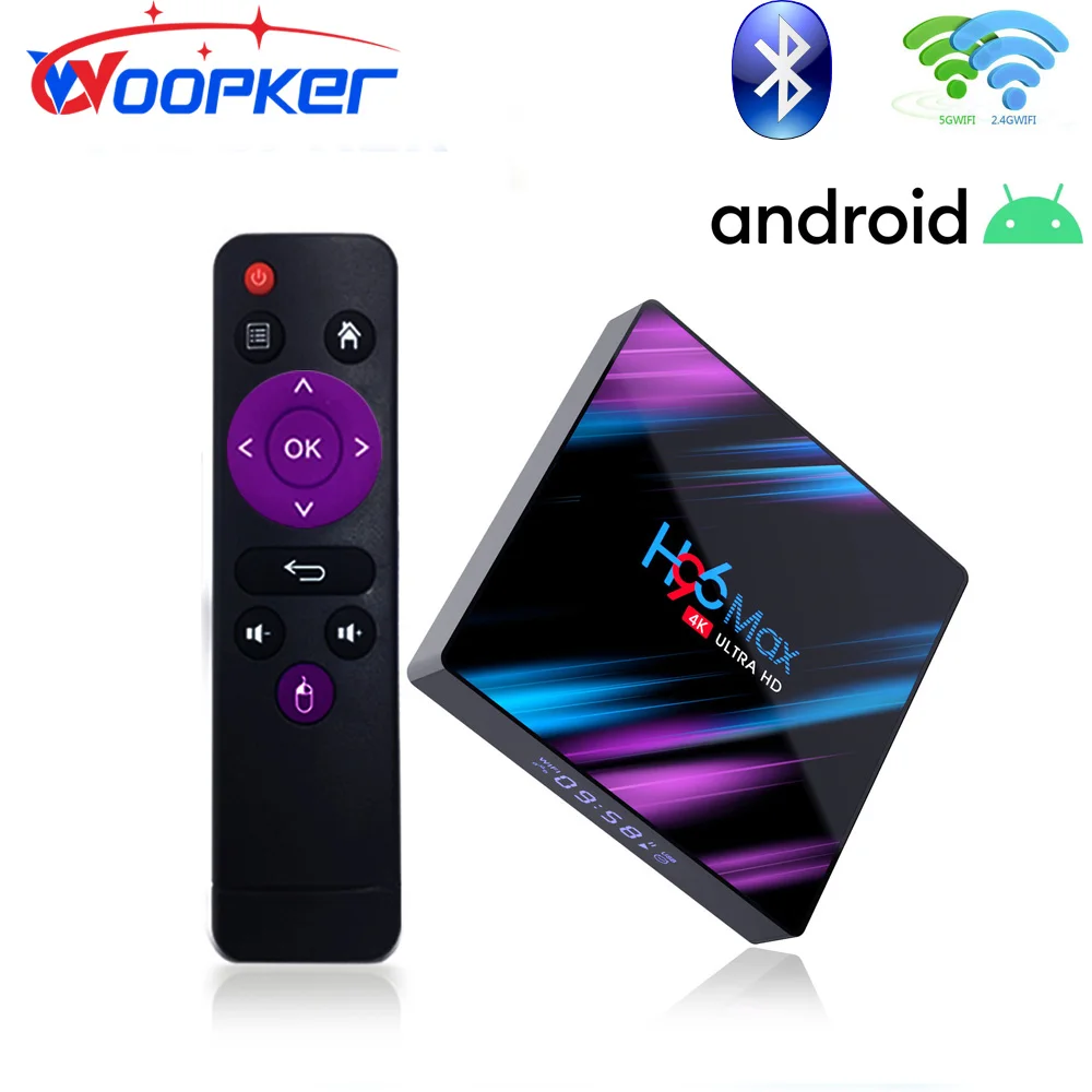 

Woopker H96 Max Android TV Box - 4K Media Player with Voice Control and WiFi/BT, 4GB RAM 64GB ROM, Set Top Box Smart Set Top Box