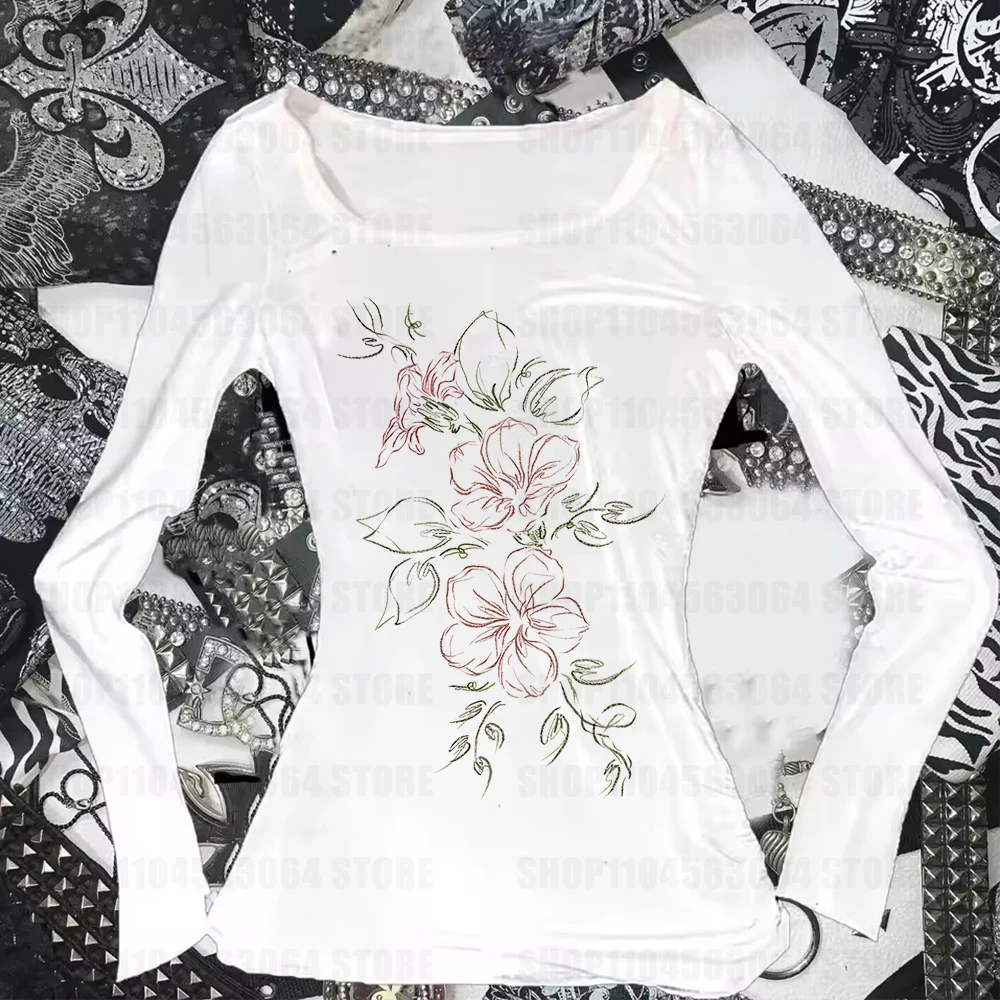 

American slim fit long sleeved cool dragon DIY printed women's white long sleeved base shirt versatile and casual