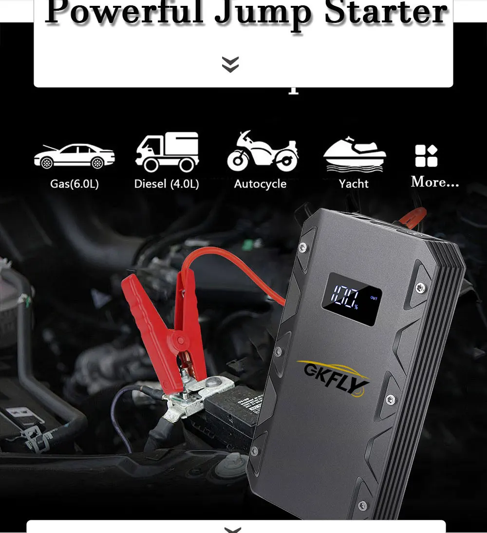 GKFLY 3000A Auto Starthilfe 12V Startgerät Power Bank Auto Batterie Booster Ladegerät Für Benzin Diesel Auto Starter – Detail 6
