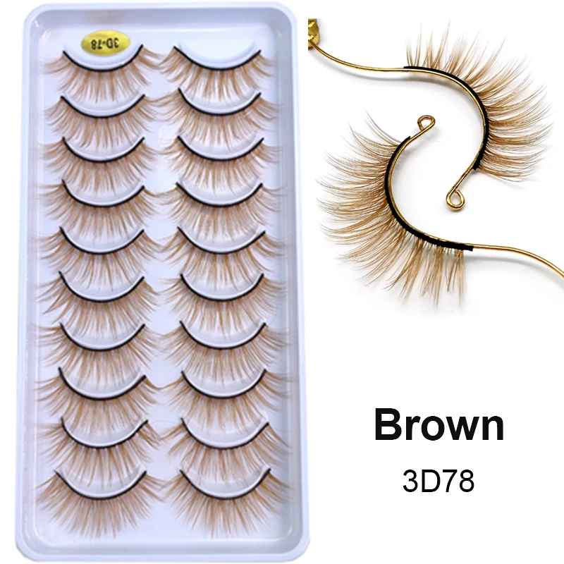 OKAYLASH Blond False Eyelashes 10 Pairs/Case Light Dark Brown Fake Colored Eye Lashes 3D Fluffy Cils