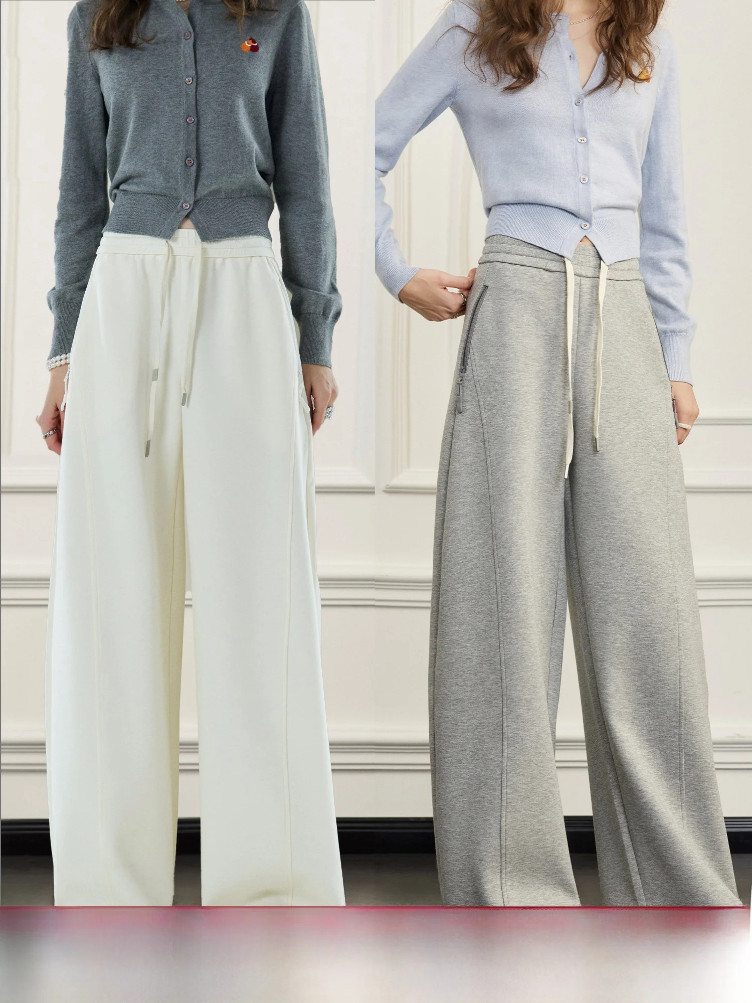 

High Waist Wide Leg Straight Pants Women's Loose Fit Woolen Walking Trousers Lazy Stroll Pants Milk Skin Fabric Casual Pants