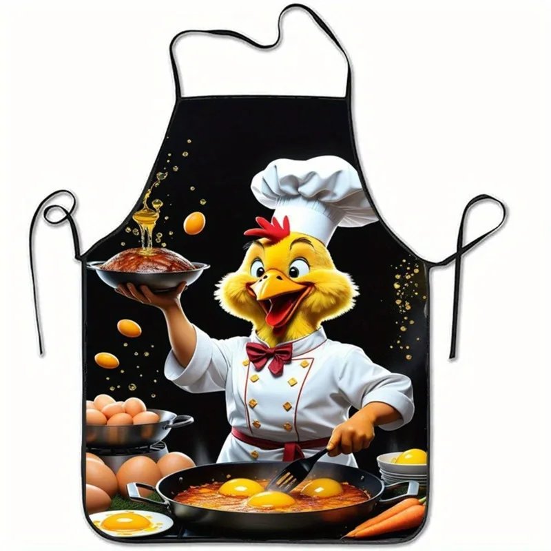 Funny Chef Chicken Apron, Cute Cartoon Rooster Cooking Graphic Bib, Humorous Kitchen Decor, Novelty Gift for Men Dad