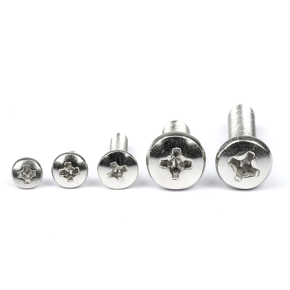 100pcs/lot Cross Recessed BM Pan Head Screws Nickel Plated Carbon Steel M2 M2.5 M3 M4 Phillips Machine Screws Grade 4.8 DIN7985
