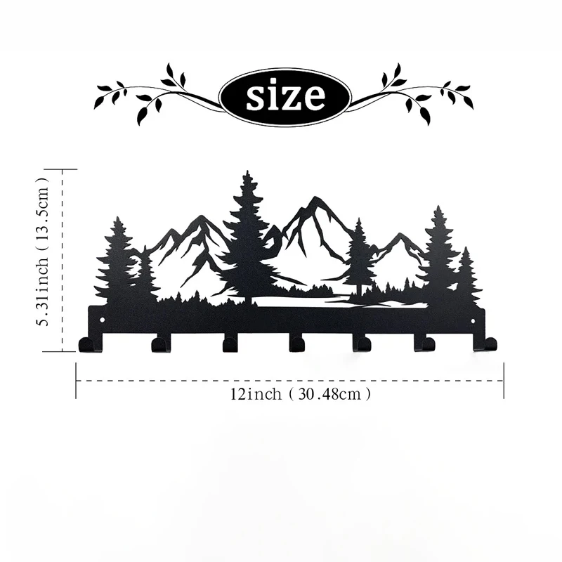 Beautiful mountain forest shape metal key holder wall hooks organizer door entryway hallway kitchen wall decor rack hook