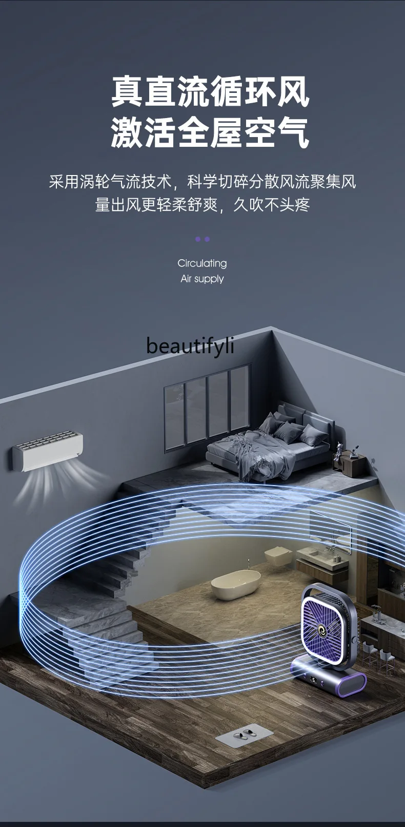 Настольный вентилятор для зарядки, простой свет, цифровой дисплей, циркуляционный вентилятор