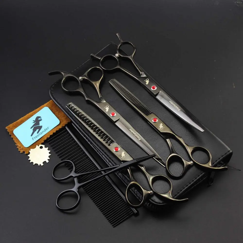 7 Inch Freelander Japan 440C Dog Grooming Scissors Dropshipping Pet Scissors Kit Thinning Shears Chunker Curved Scissors