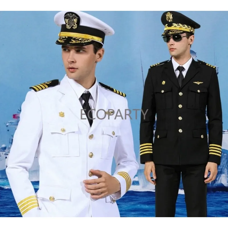 New Guard Uniform Captain and Seafarer Clothes Men American Formal Attire Suits Jacket + Pants Aircraft Commander Mens Suits