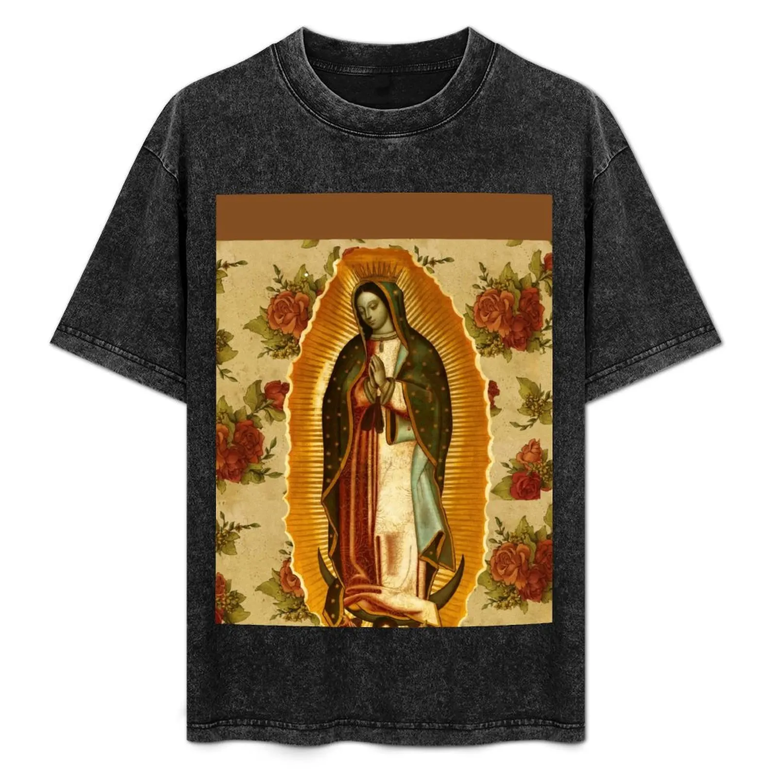 

Mexican Virgin Mary of Guadalupe Catholic Religious Christian T-Shirt Basic Solid Tee for Daily Use