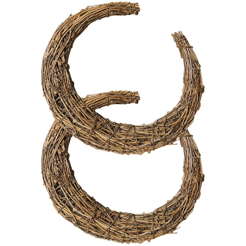 

2 Pcs 30cm Moon Shape Rattan Wreath Wall Decor Natural Handmade Garland Vine Rings Party Christmas Gift