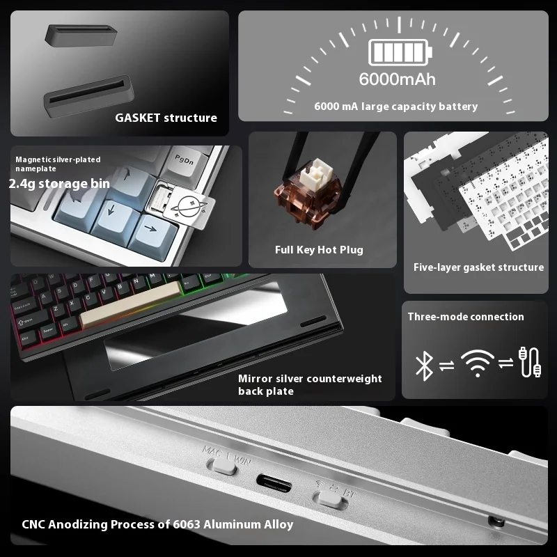 YUNZII AL75pro Mechanical Keyboard Tri Mode Wireless Gaming Keyboard KEYNOUO AL75 Pro Aluminum Alloy Customized Keyboard Office