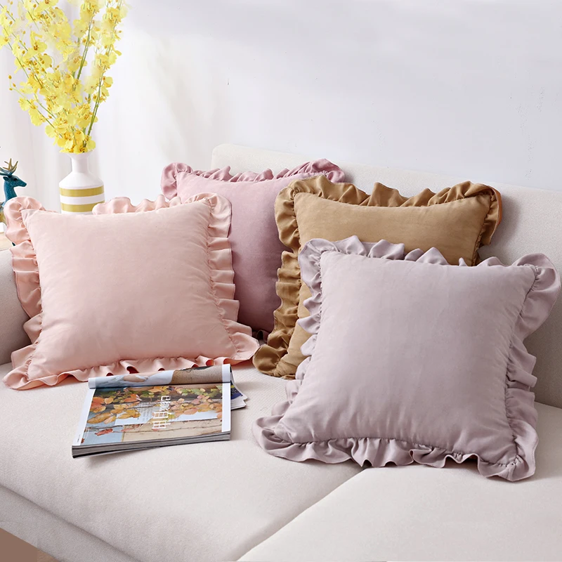 BUYNOW 1PC Suede Ruffle Skirt Small Fresh Pillowcase Sofa Cushion Cover Bedside Cushion Cover Home Bedroom Decoration
