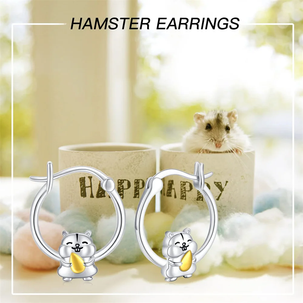 DCKAZZ Hamster Silver Plated Hoop Earring Cute Beauty Animal Gold Color Girls Jewelry Children\'s Day Gift for Daughter Niece