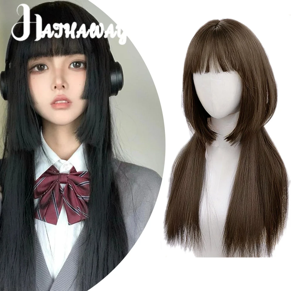 Synthetic Wig Jellyfish Head Wig Female Long Hair Natural Black Brown Black Full Head Natural Wig