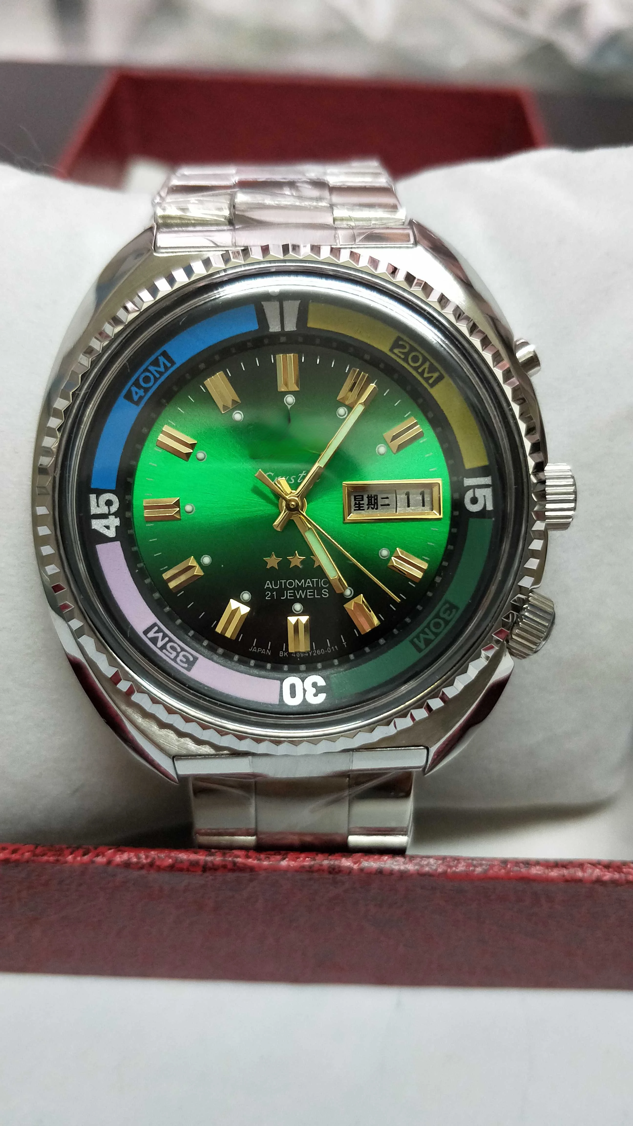 

Japanese Old Oriental all steel large dial Hai Ba fully automatic mechanical luminous watch