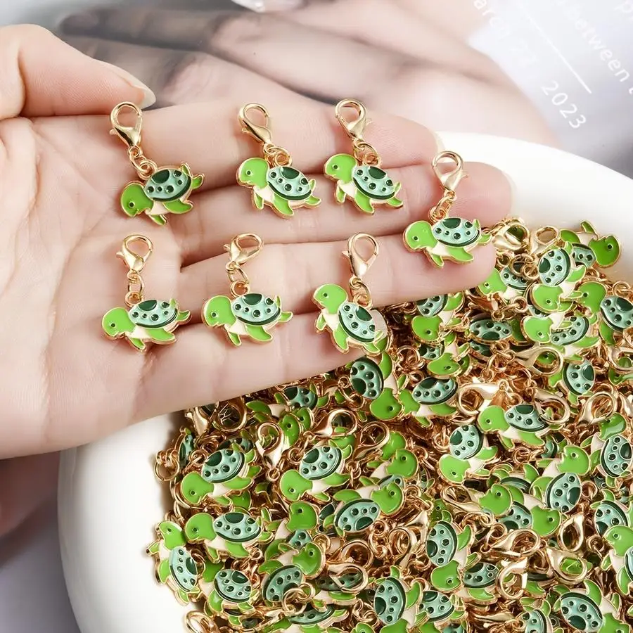 1/5/10/20/50/100pcs Green Little Turtle Keychains, Equipped with Lobster Clasps, for DIY Handicrafts, Keychains, DIY Keychain Ac