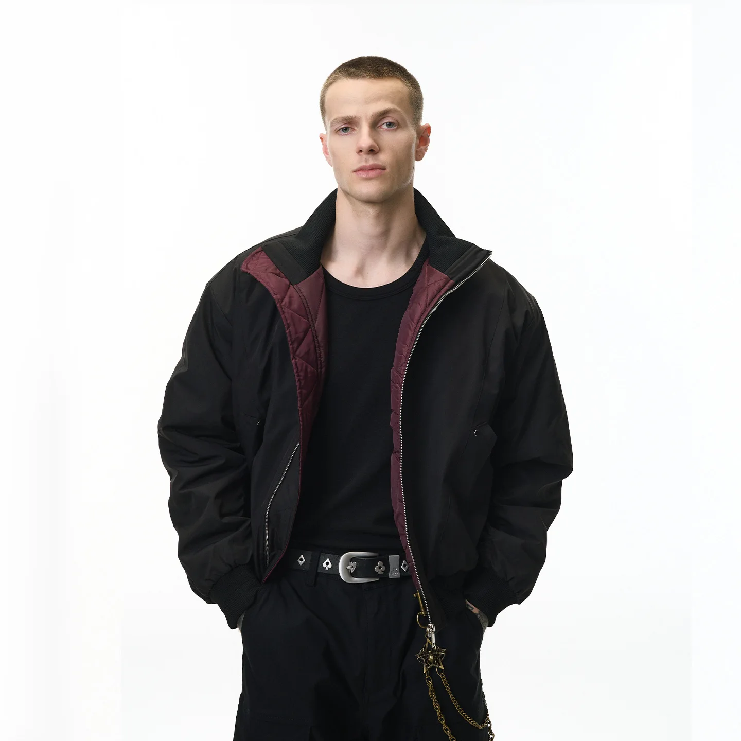 

Men's Deconstructed Flight Jacket Stand Collar Asymmetrical Zip Coat Modern Puffer Jacket​