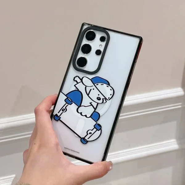 Skateboard Dog MagSafe Acrylic Black Border Case for Samsung Galaxy S22 S23 S24 Ultra Protective Shell