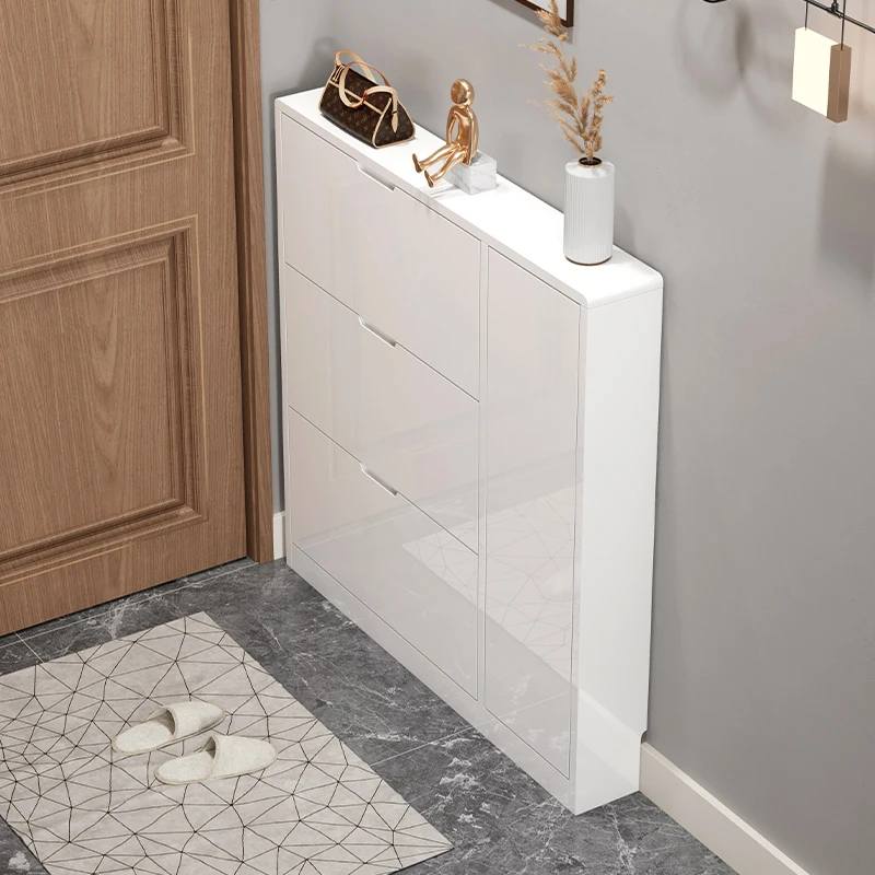 Shoe cabinet ultra-thin tipping bucket household entrance narrow entrance foyer 17cm white large-capacity paint rack provincial
