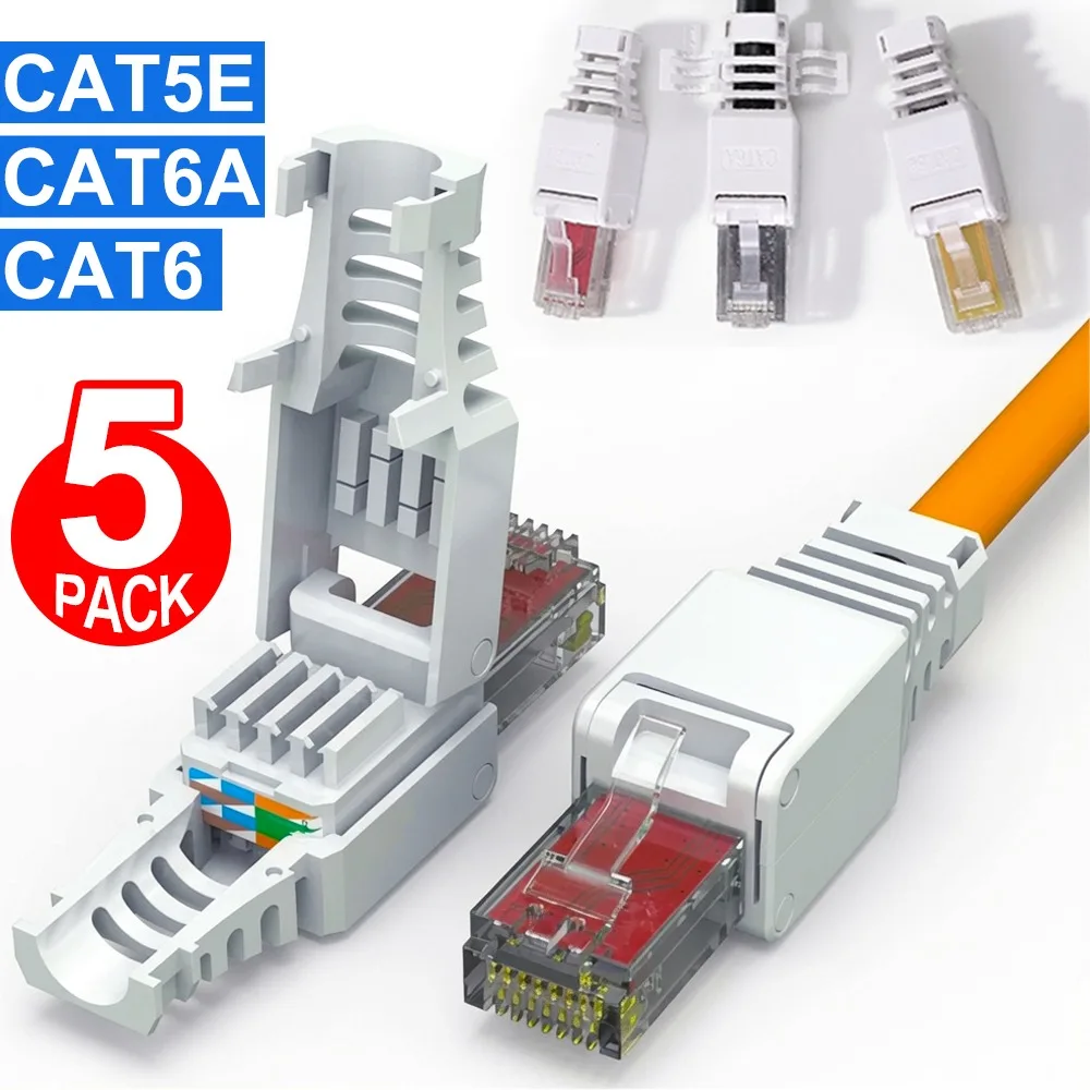 Tool Free RJ45 CAT6 CAT6A CAT5E Connector Ethernet Termination Plugs 23AWG to 26AWG Cable Internet Plug Installation Toolless