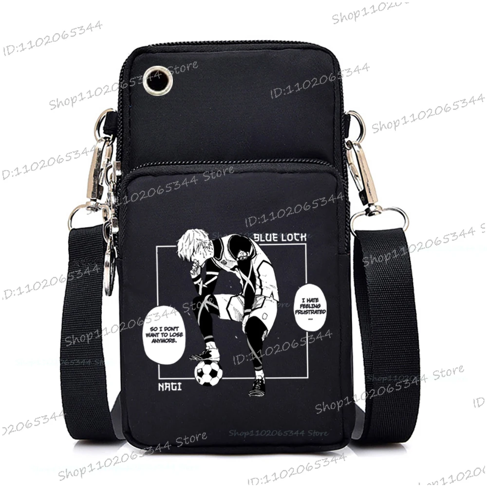 New BLUE LOCK Mobile Phone Bag Women Anime Messenger Bag Hanging Neck Purse Vertical Handbag Funny BLUE LOCK Mini Crossbody Bag