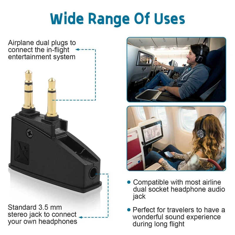 Słuchawki lotnicze przejściówka Adapter słuchawek lotu 3.5 wtyczka Mono do 2x3.5 wtyczki kompatybilne z QC45 QC35 QC3 QC25 QC20