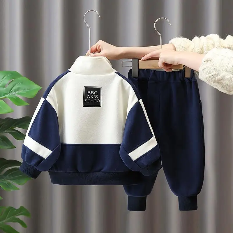 Spring Autumn Children Tracksuits 2-9Years Casual Baby Boys Clothes Set Fashion Girs Patchwork Zipper jacket and Pants 2pcs Suit