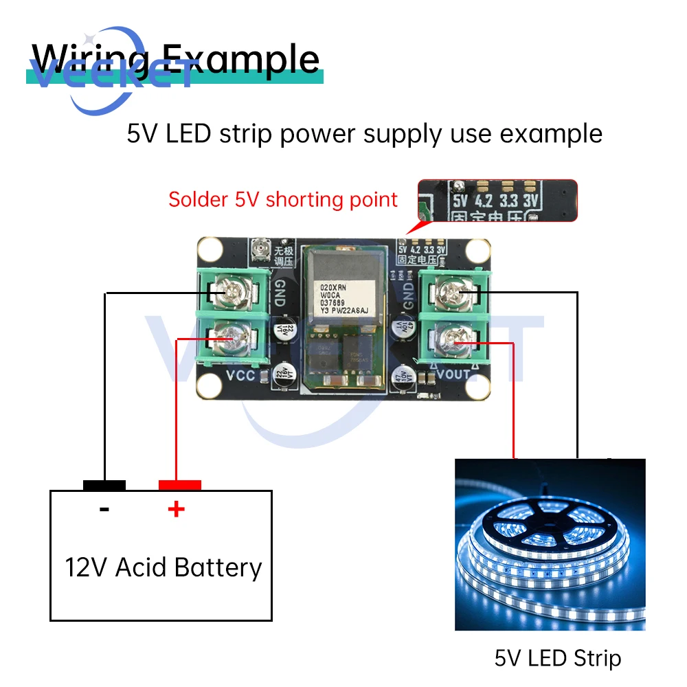 20A DC Step-Down Module Hoog vermogen 9-14V naar 1,2-5,6V Verstelbare spanningsregelaar Industriële kwaliteit Compact Buck Converter