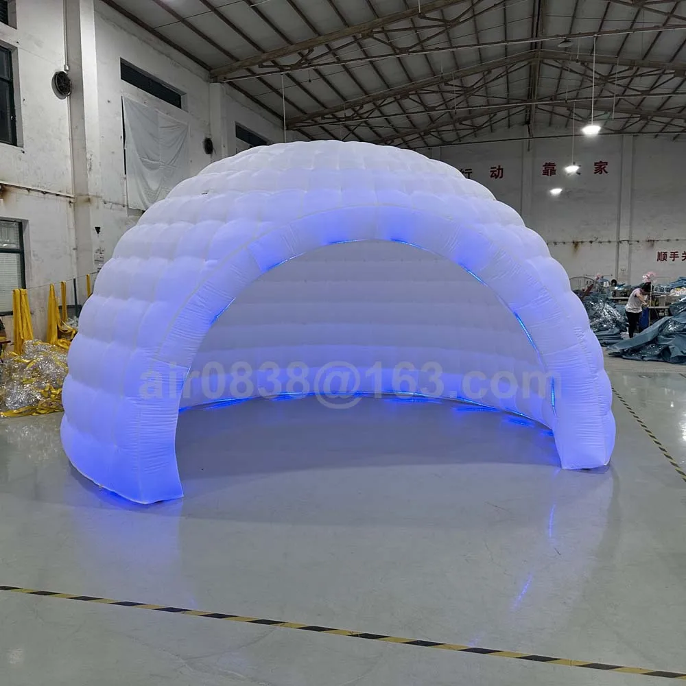 Outdoor Portable Inflatable Igloo Dome Tent with Led Light&Blower White Air Inflatable Shell Tent for Club Party Wedding Event