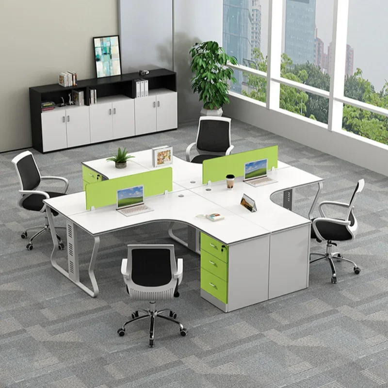 Modern Metal Office Staff Table Design L-shape Office Partition Laminate Clusters Modular Office Workstation