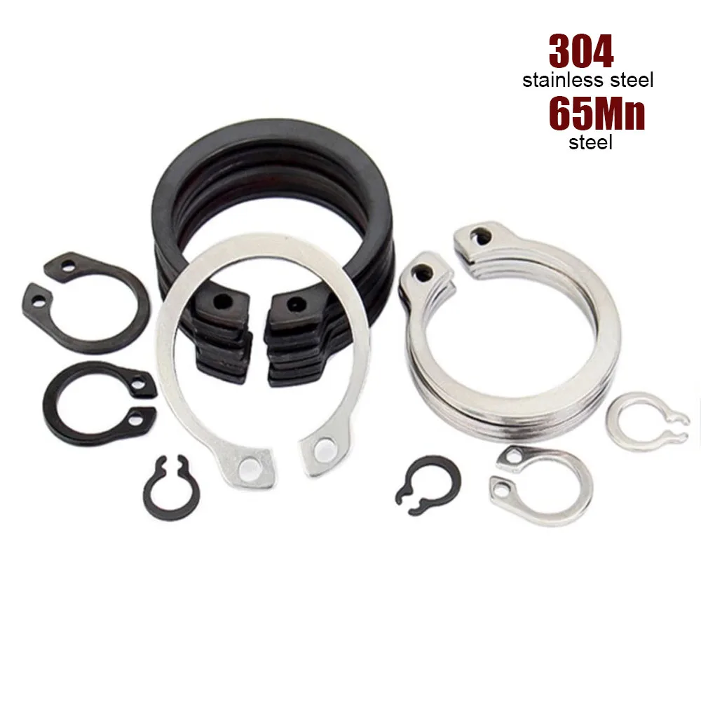 10//50Pcs M3 to M40 GB894 Black 65mn Manganese 304 Stainless Steel C Type External Circlip Retaining Clip Ring Washer for Shaft