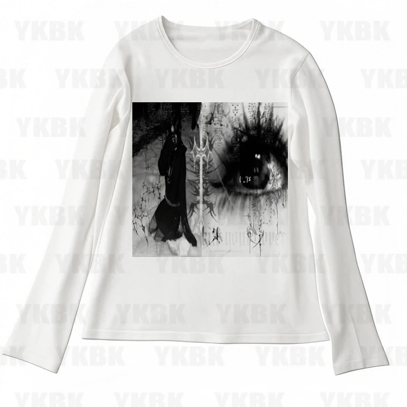 

Gothic Harajuku Casual Vintage Punk Emo Girls Long Sleeve Tee Sexy Slim Chic Printing Crop Tops Y2K Aesthetic Women Streetwear