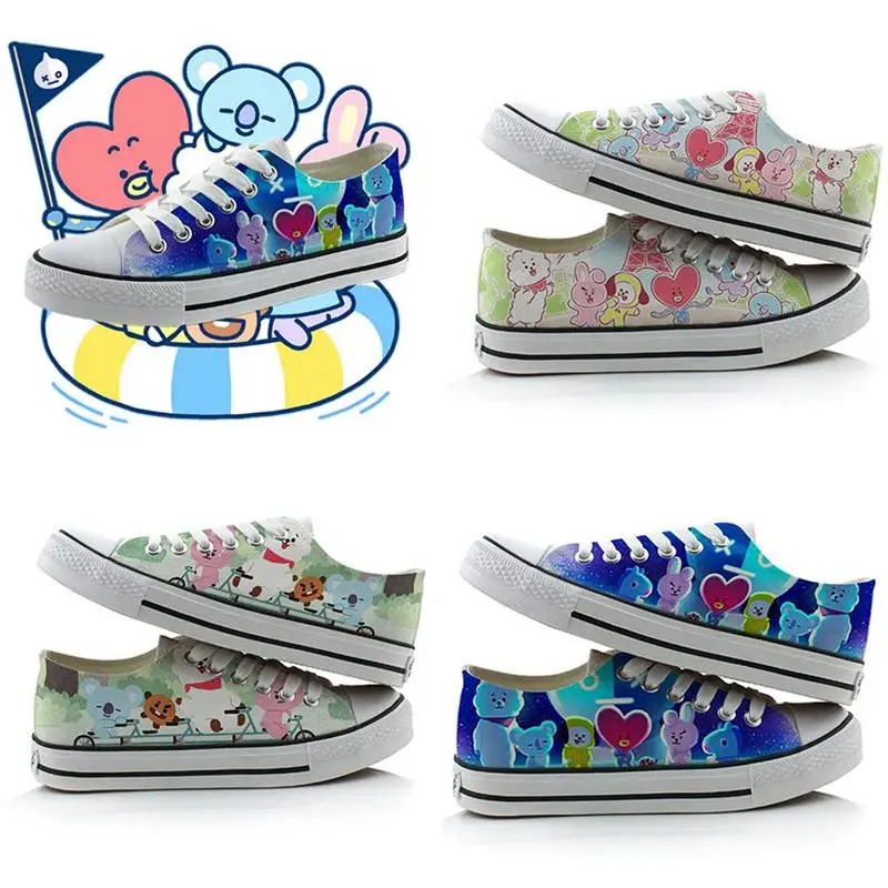 Nuove scarpe di tela basse Bt21 Kawaii Cartoon scarpe basse Casual dipinte a mano studenti scarpe da ginnastica alla moda e comode regalo