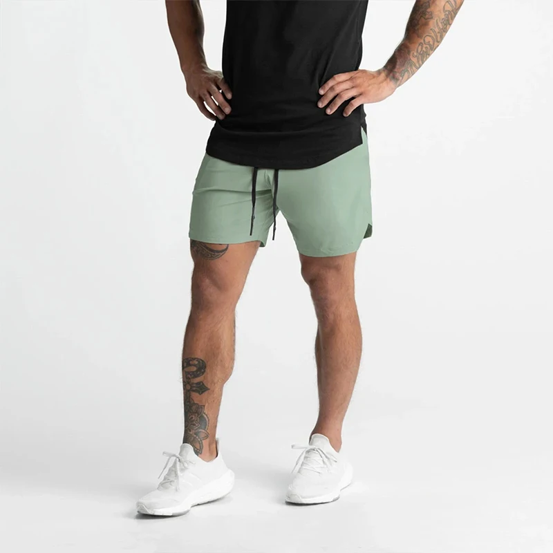 2025 New Men's Shorts Single-Layer Woven Quick Dry Solid Color Running Fitness Sports Casual American Fifth Pants Comfortable