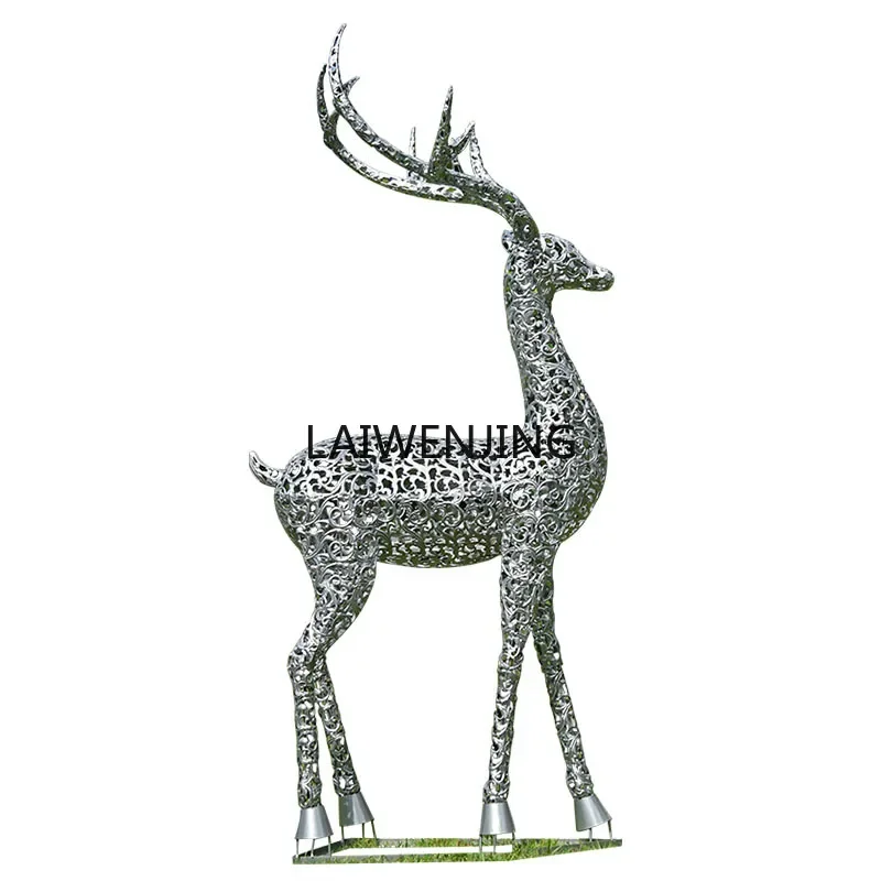 

HLZ stainless steel hollow sika deer wrought iron animal lawn ornament landscape decoration