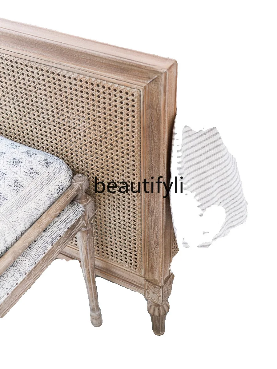 American Style Solid Wood Bed French Master Bedroom 1.8m Double Wedding Soft Bed Vintage Distressed Bed