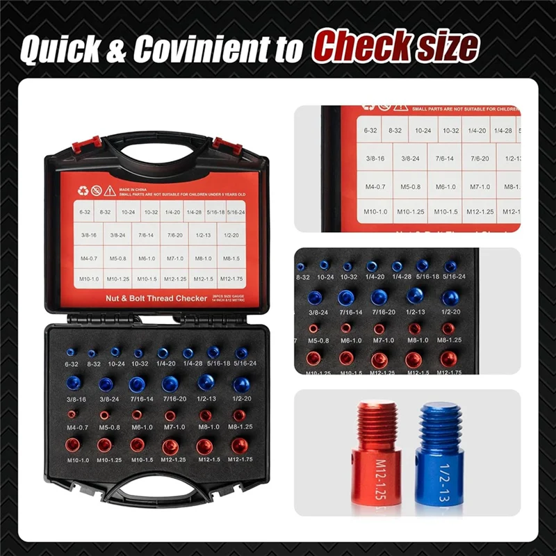 

Nut And Bolt Thread Checker (Red & Blue) Nut And Bolt Size Gauge- 14 Inch & 12 Metric Assembled Thread Gauge Accessories-AA26