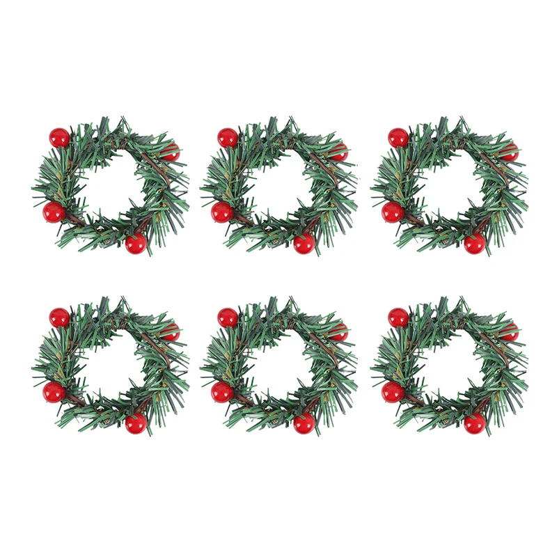 6 Pcs Red Fruit Pine Needle Flower Rings, Thanksgiving, Christmas, Wedding Table Decorations, Napkin Rings