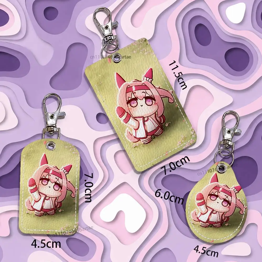 Haru Urara U-Umamusume Rectangle ID Card Case Keychain Access Card Bag Key Tag Ring Leather Card