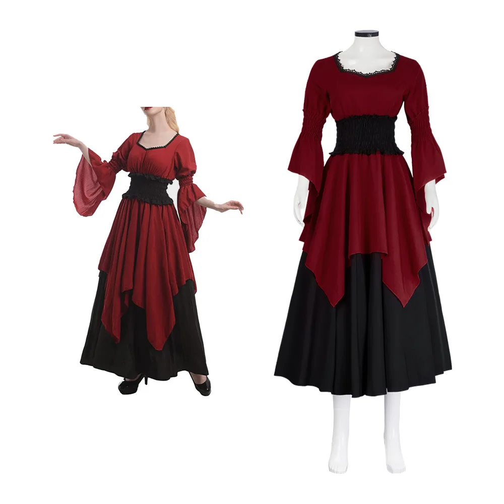 Medieval Women's Skirt Orange Colonial Period Farmer Style Halloween Cosplay Costume Polyester Material Ladies Ethnic Wear